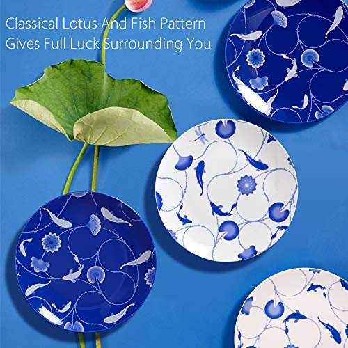 ZENS Dinnerware Set Blue and White,Bone China Modern 10 Inch Dinner