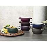 6-Piece Stackable, Dishwasher Safe, Microwave Safe, Durable Stoneware, Ombre Bowl Set Gourmet Basics by Mikasa features Two Convenient Non-Heating Handles