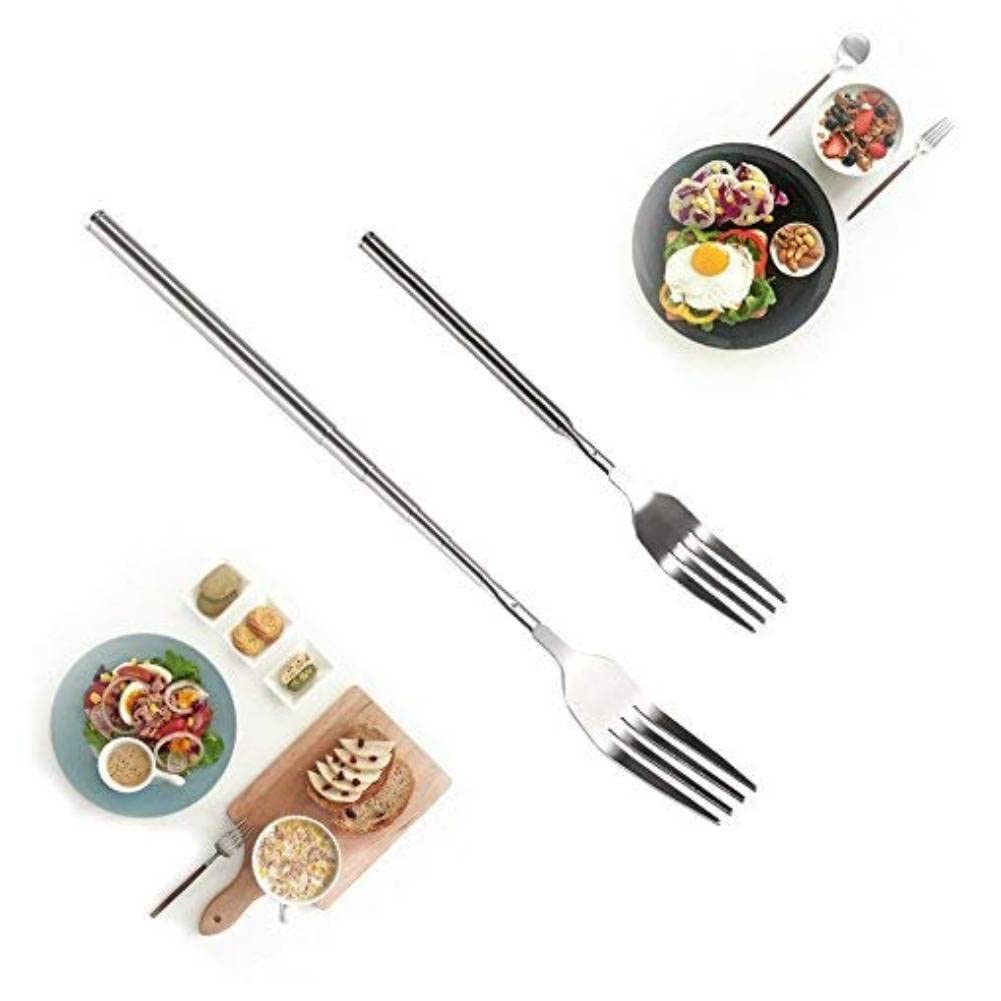 Yosoo Stainless Steel 1 Adjustable Telescopic Fork Material, Portable Tableware for Barbecues, Dinners, Desserts, Sausages, Hot Dogs, Vegetables etc.