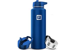 IRON °FLASK Camping & Hiking Hydration Flask with Straw, Wide Mouth Insulated Stainless Steel Sports Water Bottle - 40 oz Cobalt