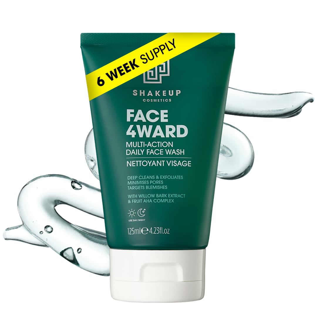 Shakeup Cosmetics Mens Face Wash, Deep Cleans & Exfoliates. Vegan with Willow Bark Extract & Fruit AHA Complex, Suitable for Day & Night, 125ml. Aka. FACE4WARD DAILY FACE WASH
