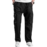 Men's Elastic Waist Cargo Pants,Casual Loose Fit Lightweight Workwear Pull On Pants