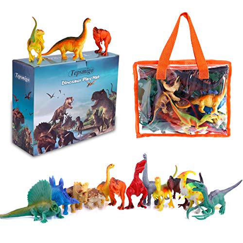 Dinosaur Figurines Toys w/ Large Activity Play Mat, Educational Realistic Dinosaur Toys Playset to Create a Dino World, Perfect Dinosaur Gifts for Boys & Girls 3,4,5,6,7,8 Years Old