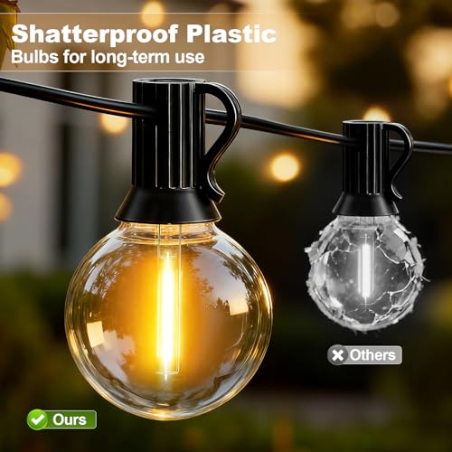 AODLEDY Outdoor String Lights, 60FT/18m 25+2 LED G40 Bulbs Garden Lights Mains Powered with Remote Control Dimmable Timer, Waterproof Festoon Light for Balcony Gazebo Patio Pergola