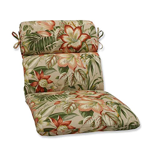 Pillow Perfect Tropic Floral Indoor/Outdoor 1 Piece Split Back Round Corner Chair Seat Cushion with Ties, Deep Seat, Weather, and Fade Resistant, 40.5" x 21", Tan Botanical Glow, 1 Count at Amazon