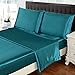 HollyHOME Silky Soft Luxury 4 Piece Deep Pocket Full Satin Sheet Set, Free Fitted Sheet Straps Included, Teal