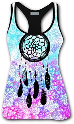 Qualra Womens Tank Tops Color Dream Catcher 3D Sleeveless Tees Workout Yoga Vest