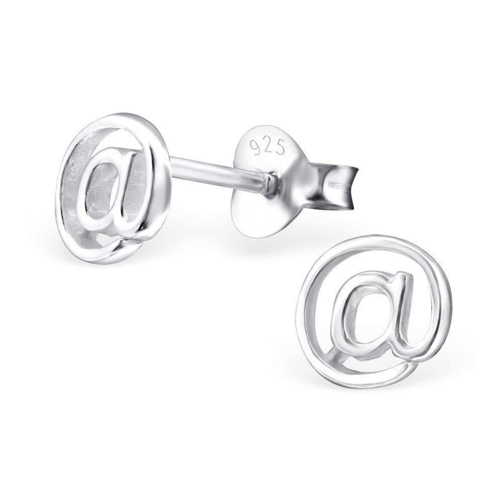 925 Sterling Silver Women At Sign Stud Earrings for Women & Girls – Gift-Ready Jewellery by The Rose & Silver Company