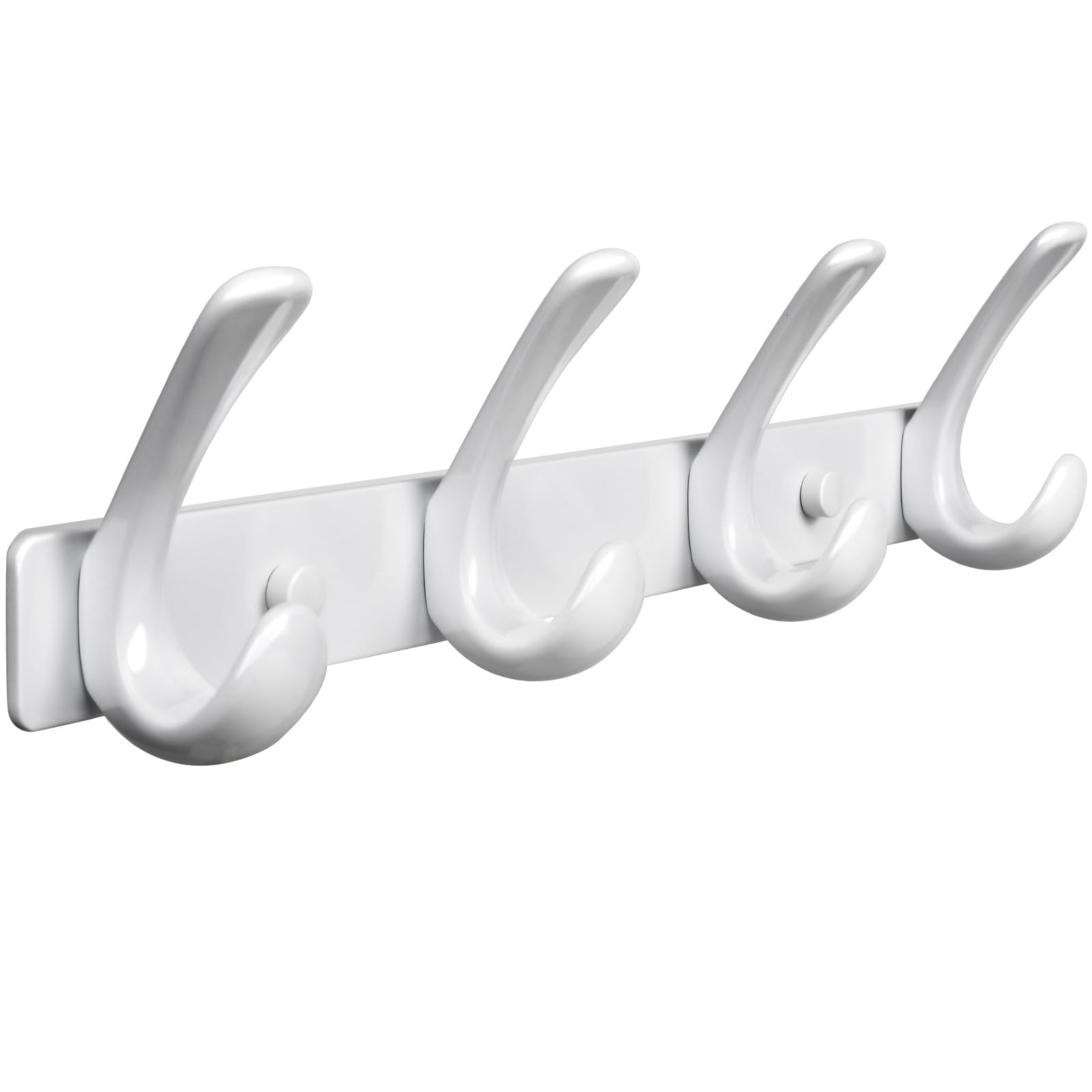 White 4 Coat Hook Wall Mounted - Heavy Duty Solid Wall Coat Rack - Screws Fixed Wall Hanger Hooks for Hat Towel Bag Robes Purses 610A-4