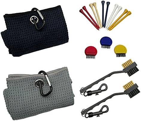 VIVA EAGLE Golf Cleaning Accessories Set | Microfiber Tri-fold Golf Towels | Golf Brushes with Dual Bristles | Golf Pocket-Sized Coin Brushes | Bamboo Golf Tees (3-1/4 inch or 83mm)