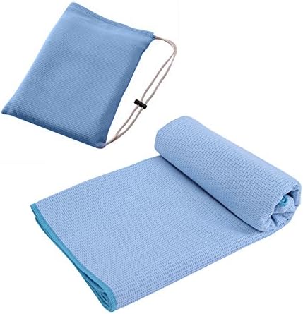 【New upgrades】 MANDCGHX-383 Yoga Towel - Non-Slip, Quick-Dry Microfibre Towel,Soft Lightweight,Compact Yet Extra Large &amp; Highly Absorbent Best For Swim Yoga Pilates Camping -light blue