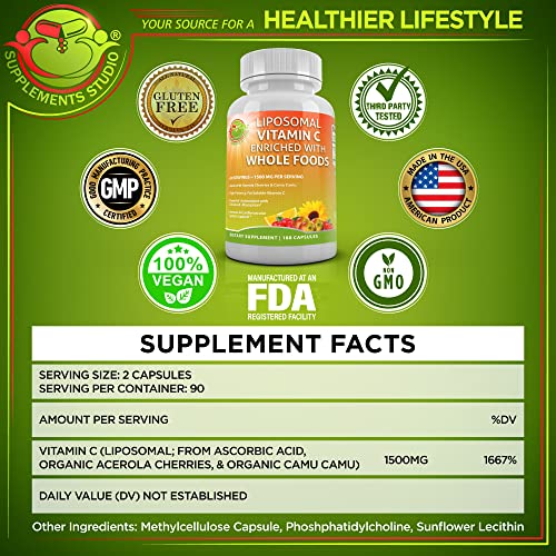 Liposomal Vitamin C 1500mg Organic Acerola Cherries & Camu Camu High