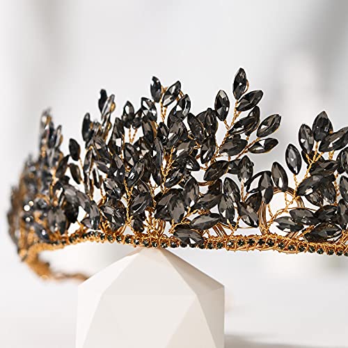 SWEETV Gothic Tiaras and Crowns for Women, Black Gray Crystal Wedding