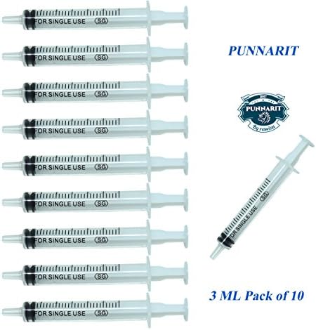 Punnarit 3ml Syringe Only with Luer Slip Tip Without Needle (Pack of 10)