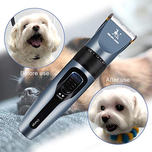 Dog Clippers, Professional Pet Grooming Kit Rechargeable Cordless Dog Shaver Pet Electric Clippers Low Noise Dog Hair Trimmer with 4 Comb Guides Scissors Nail Kits for Dogs Cats and Other Hairy Pets
