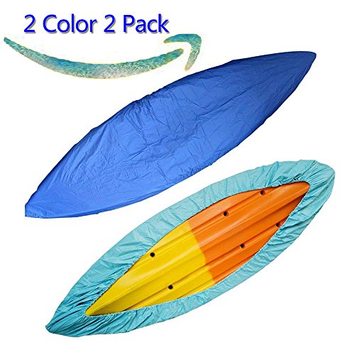 RONGT 2 Pack Waterproof Kayak Cover, 2.6m-6.5m Canoe Storage Cover Offers UV Protection for Fishing Boat,Rowing Shell & Paddle Board (light & dark blue, 3.5m(kayak8.5-9.9feet))