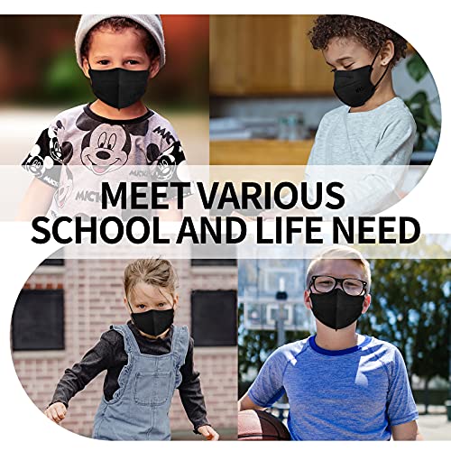 M95c Kid Face Mask, 5 Layer Efficiency≥95% Breathable Black Mask Small Size Design for Children, Protective Soft Disposable Mask with Comfortable Ear Loop Made in USA - 5PCS