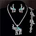 START New Women 1Set Vintage Elephant Necklace+Earrings+Bracelet Jewelry Set (Blue )