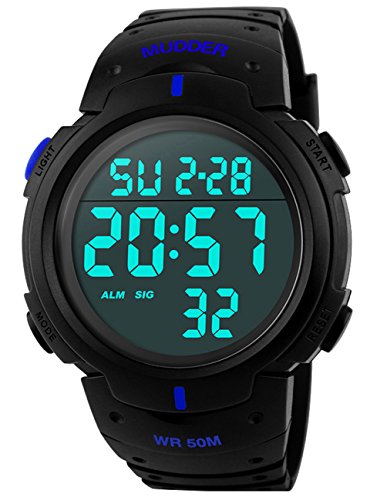 Mudder 5ATM Waterproof Digital Sports Military Multifunctional Dive Wrist Watch, Blue