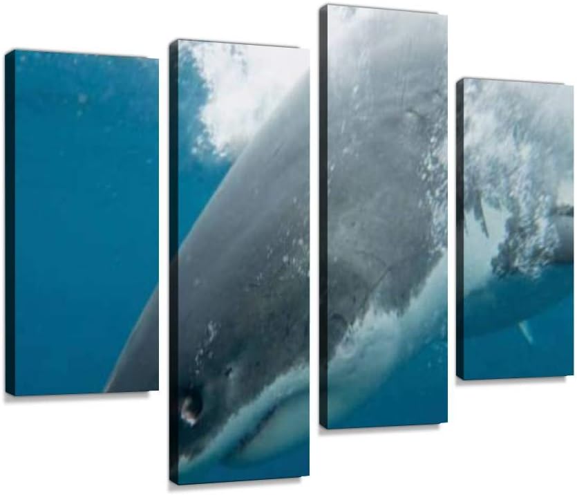 YKing1 Great White Shark Cage Diving in Neptune Islands, Port Lincoln, South Australia Wall Art Painting Pictures Print On Canvas Stretched & Framed Artworks Modern Hanging Posters Home Decor 4PANEL