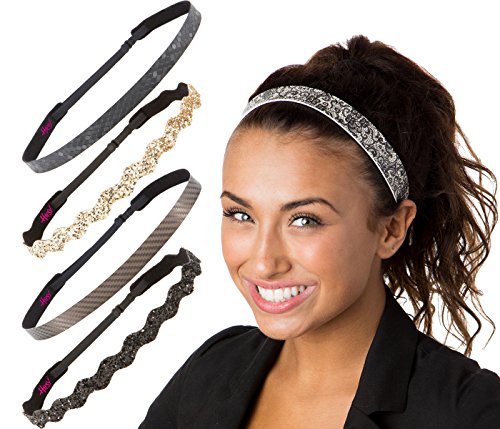 Hipsy Women's Adjustable Cute Fashion Headbands Hairband Multi Gift Pack (Essential Black/Brown/Gold 5pk)