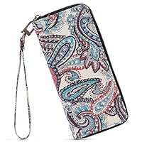 Women Canvas Zipper Clutch Purse Credit Card Wallets to Organize Your Cash,Bank Card,and Phone with Removable Wristlet Strap