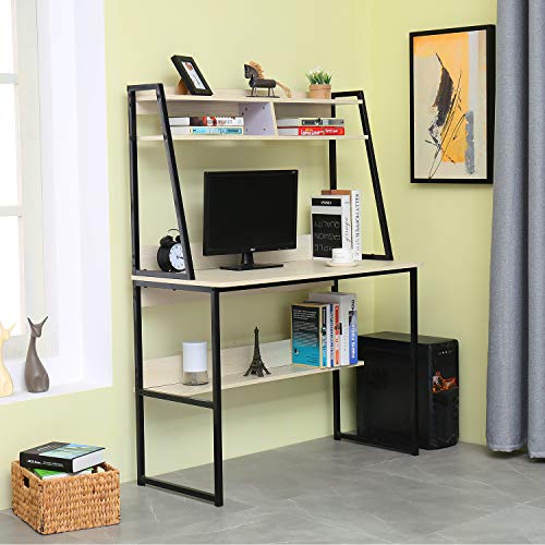 HOME BI Multi-Functional Computer Desk with Hutch and Storage Bookshelf Writing PC Laptop Study Table Workstation for Home Office, 39.37" x 18.9" x 54.5"