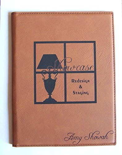 Custom engraved brown leatherette padfolio, 7"x9", includes lined notebook