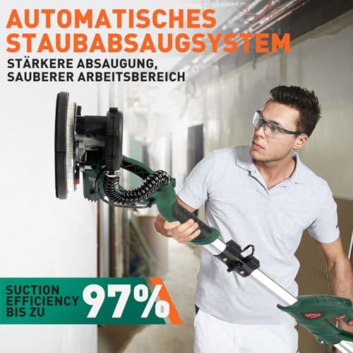 KUIMIT Giraffe Sander 850W, Wall and Ceiling Sander, LED Light Telescopic Handle, 6 Speeds (800-1750rpm), Electric Sander Sander, with Automatic Dusting, 12 Abrasive Discs