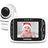 HelloBaby Video Baby Monitor with Remote Camera Pan-Tilt-Zoom, 3.2'' Color LCD Screen, Infrared Night Vision, Temperature Dis