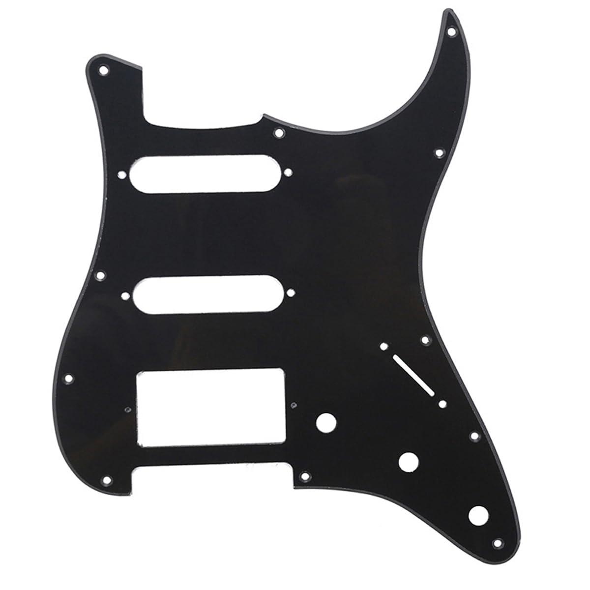Musiclily HSS 11 Hole Guitar Strat Pickguard for Fender USA/Mexican Made Standard Stratocaster Modern Style,1Ply Black — image 1