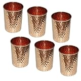 SKAVIJ Pure Copper Hammered Water Drinking Glasses Set of 6, Indian Drinkware Accessory, Capacity 250 Ml