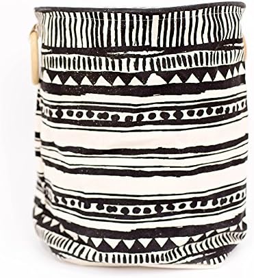 Storage Bin Organizer Basket Large Round Canvas Fabric with Handle Collapsible (Black and White) (15 x 18inch) Jasis Woo