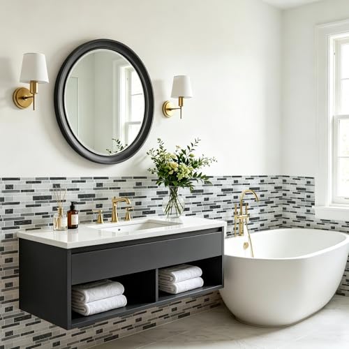 Vieshful 10 Pieces Adhesive Kitchen Tiles 30 x 30 cm, Self-Adhesive PVC Marble Effect Tiles, Kitchen and Bathroom Splash Protector, Wall Cladding Without Works Marble Black-Grey
