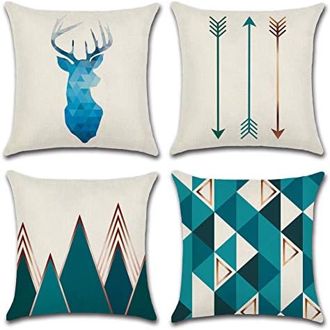 HuifengSLinen Throw Cushion Pillow Covers Square Pillowcase Geometric Pattern Decorative for Sofas Beds Chairs Cushion Cover Set of 4, 18 x 18 Inch