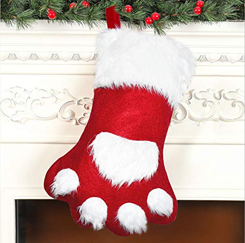 Malier Christmas Stockings Cute Cat Dog Paw Hanging Socks for Holiday and Xmas Decorations Fireplace Hanging Ornament,17x11 Inches - Red - Thumbnail 7