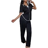 SHENHE Women's Pajama Set 2 Piece Short Sleeve Top and Pants Soft Loungewear Sleepwear