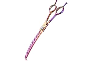 PURPLEBIRD Curved Shears Dog Grooming Chunkers, 7 inch Professional Thinning Scissors Safety Blunt Tip Trimming Scissors for Dogs Cats Face Paws Limbs Japanese Stainless Steel (Multicolor)