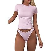 Women's Crew Neck Short Sleeve Basic T-Shirt Tops 2024 Trendy Slim Fit Bodycon T Workout Casual Gym Tee Tops