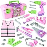 Kids Tool Set, Pink Toy Tool Set for Girls with