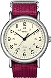 Timex Women's Weekender T2N652 Pink Nylon Analog Quartz Watch with Beige Dial