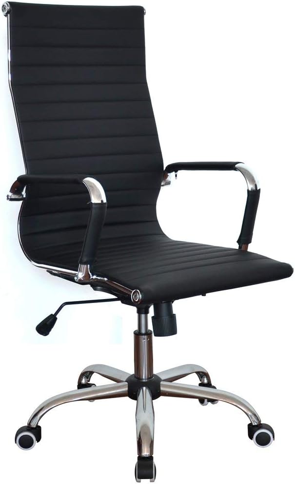 Classic Replica High Back Ribbed Office Chair - Leather, Swivel and Tilt, Adjustable Manager Executive Chair for Management, boss,Office, Conference, boardroom,Work, Task,Computer, Manager - Black: Kitchen & Dining
