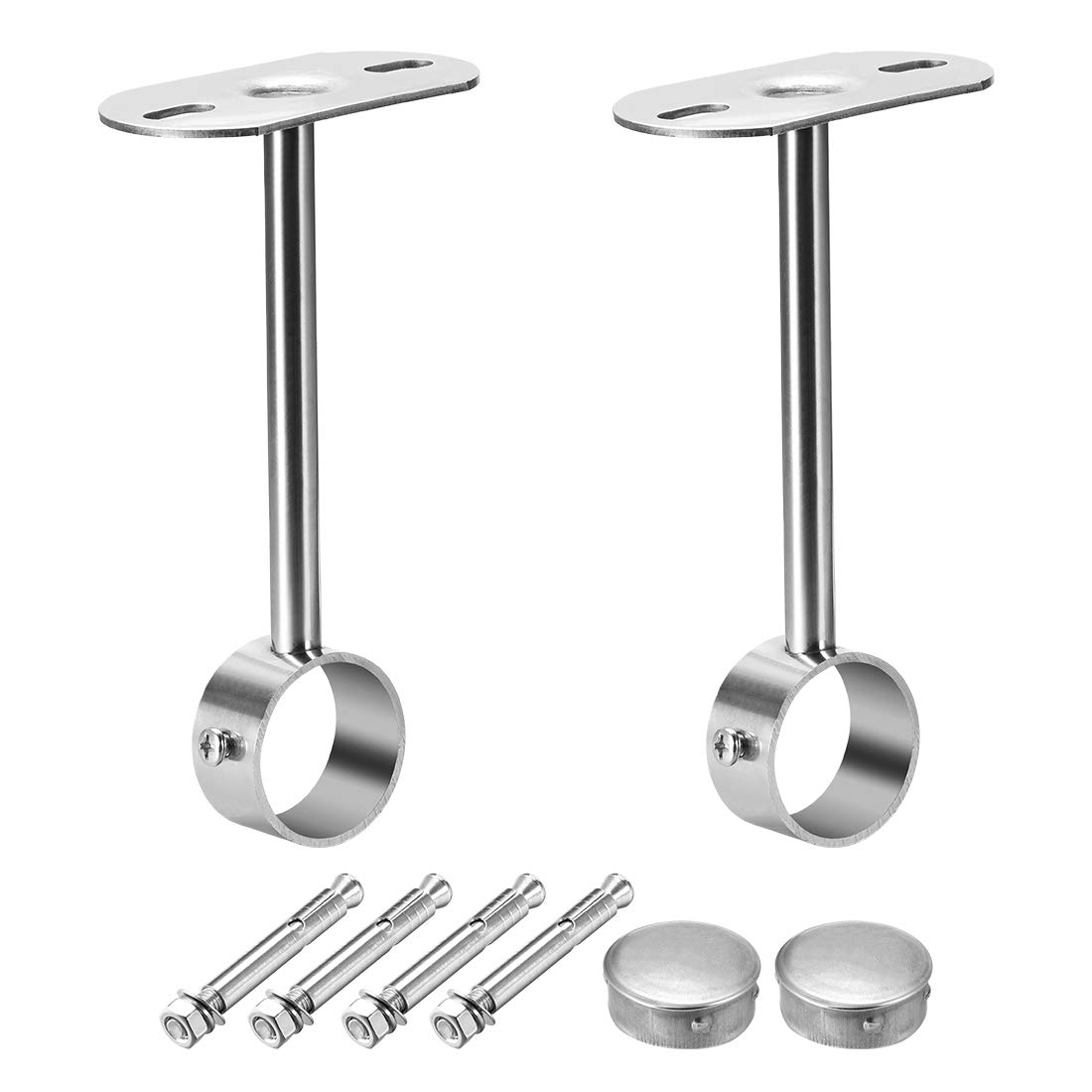sourcing map Ceiling-Mount Bracket, Wardrobe Pipe Bracket, 32mm Dia, Shower Curtain Closet Wardrobe Rod Lever Support Holder Pipe Flange Socket 2pcs(150mm Height)