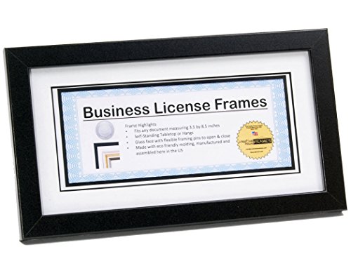Creative Picture Frames 5.5" x 10.5" Black Business License Certificate Frame for Professionals Holds 3.5" by 8.5" with White Mat Includes Self Standing Easel Back with Hanger