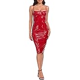 HDE Women's Latex Midi Bodycon Dress Vinyl Faux Leather Sexy Balconette Dresses