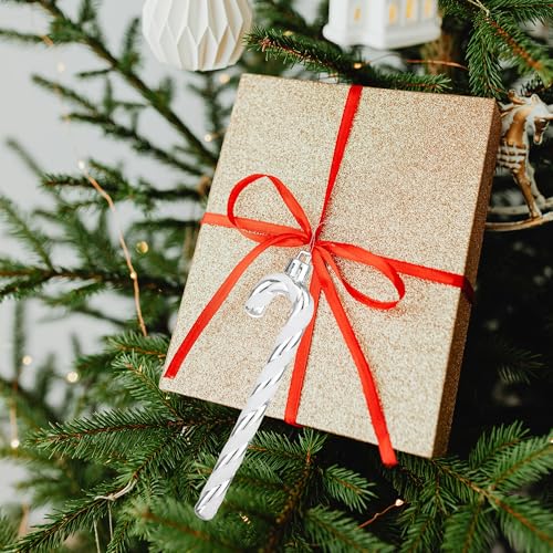 12 Pcs Glitter Christmas Tree Topper Christmas Tree Decorations Candy Canes Hanging Pendants 5.5 Inch Silver