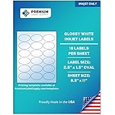 Premium Label Supply Glossy White Oval Sticker Labels – 2.5" x 1.5" Oval – (18 per Sheet) (Glossy White for Inkjet Only, 180 Labels)