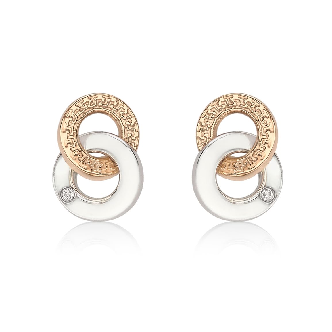 CARISSIMA Women's 9 ct Two-Tone Gold Cubic Zirconia Double Ring Stud Earrings