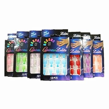 8 Packungen 12 Selbstklebende Kunstnägel Nails Pre-Glued Glow in Dark #FL-09 Set