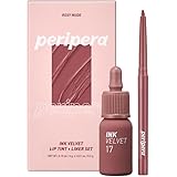 Peripera Ink the Velvet Lip Tint and Liner Kit, Liquid Lip and Liner (Lip Tint 0.14 fl oz, Lip Liner 0.01 oz, 001 ROSY NUDE)